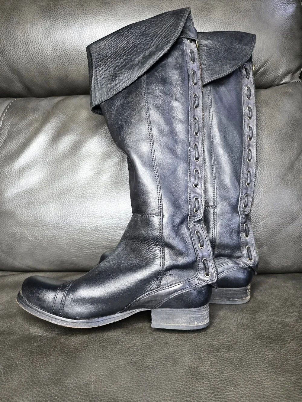 JC JEFFREY CAMPBELL Tall Black Leather Over The Knee Boots
